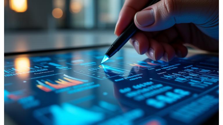 Interface de tableau de bord montrant des indicateurs de due diligence institutionnelle avec des graphiques de données financières, mettant l'accent sur la rigueur et l'analyse.