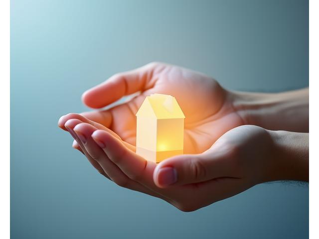Mains protégeant une petite maison ou un symbole de famille, illustrant la sécurité et la prévoyance