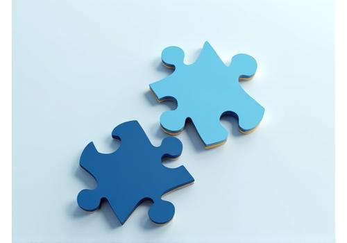Image abstraite représentant un portefeuille sur mesure avec des pièces de puzzle s-assemblant parfaitement.