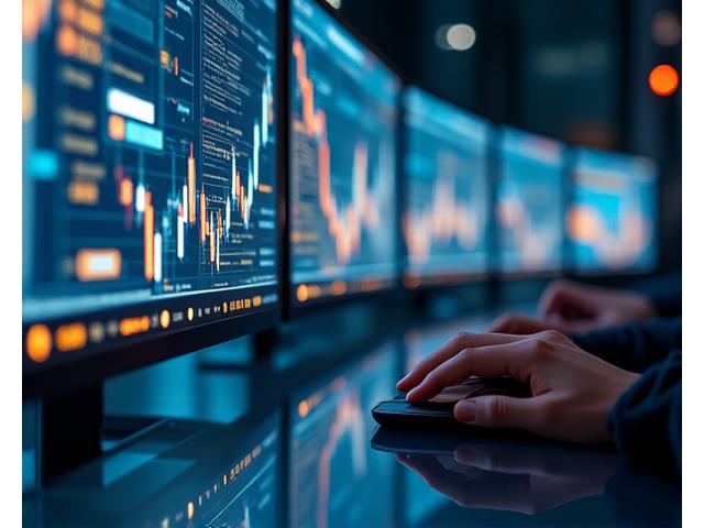 Affichage numérique de graphiques financiers complexes et d'algorithmes, représentant une gestion de hedge fund avancée.