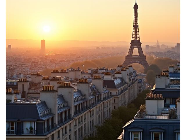 Vue panoramique des toits de Paris avec des immeubles modernes et historiques, symbolisant l'investissement immobilier et les infrastructures en milieu urbain.